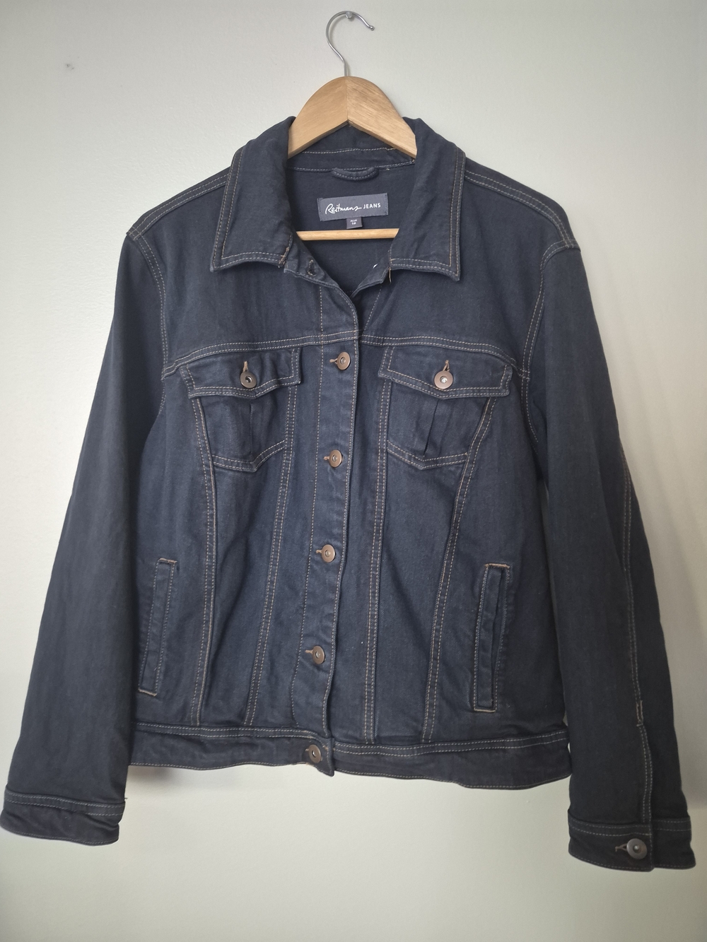 Reitmans Jeans Plus Size 16 Dark Wash Denim Jacket Women's Button Front